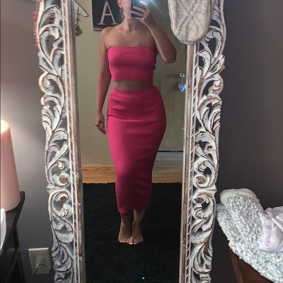 hot pink two piece skirt set